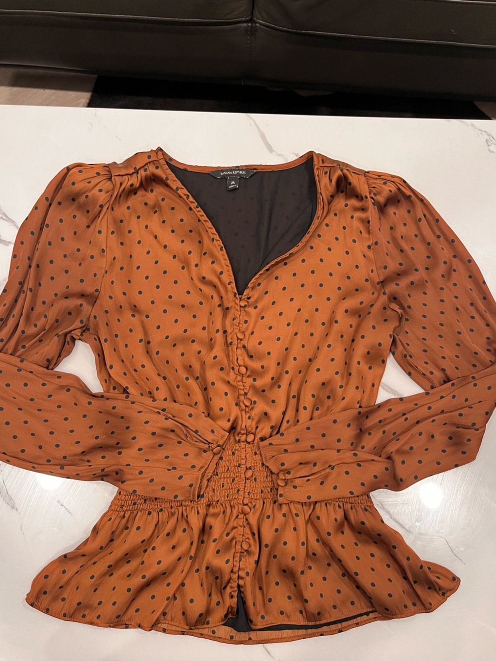 Vintage hazelnut satin polka dot blouse - Picture 2 of 7